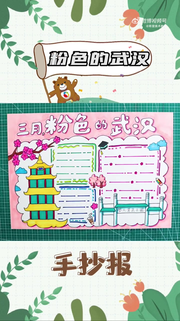 春天来啦,天气渐暖,武汉大学的樱花也盛开了,吸引了不少游客~ 今天一起画城市主题手抄报~一