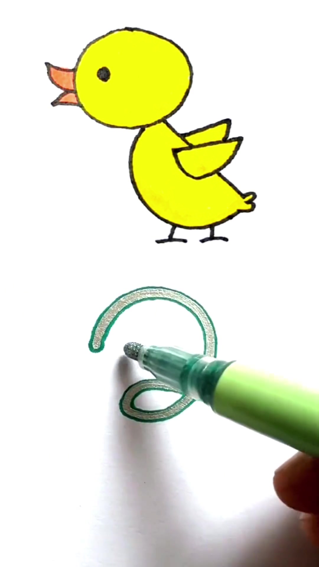 今天我用双线轮廓闪光笔画可爱的小鸭子,简单又好看 简笔画教程 儿童简笔画 画画 小鸭子 双