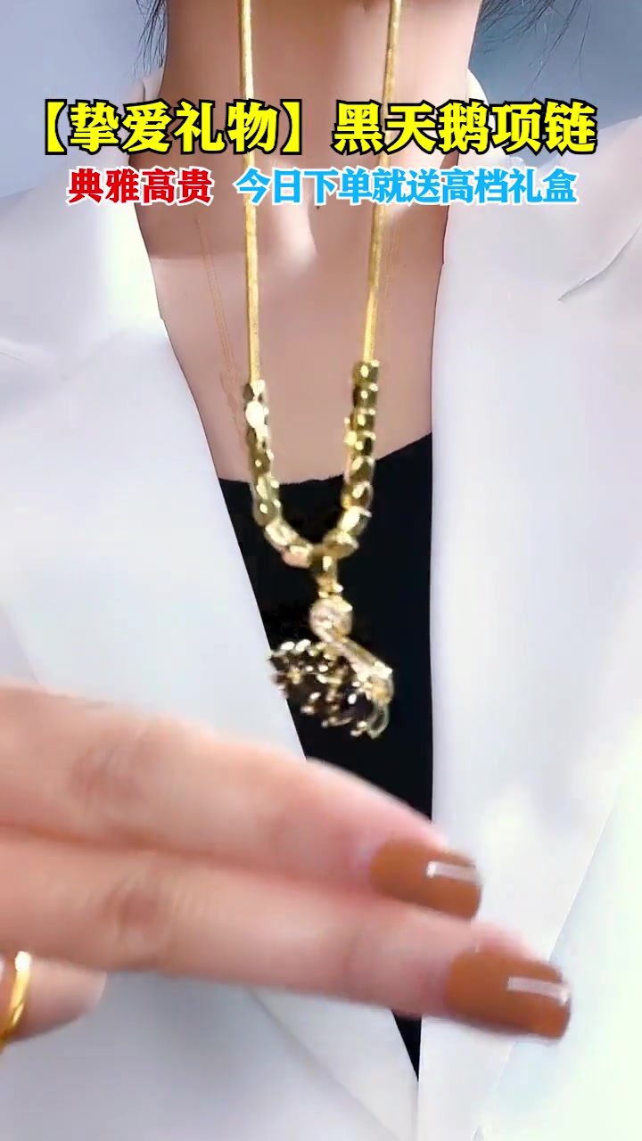 天鹅黑色项链锁骨链