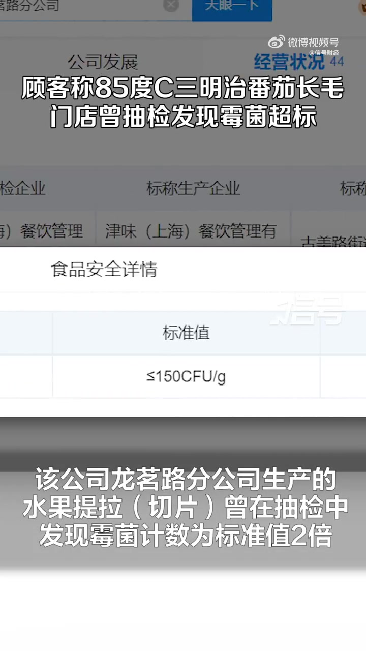 「85度C曾因低卡套餐不低卡被罚款20万 门店曾抽检发现霉菌超标」据报道,南京某顾客称自己