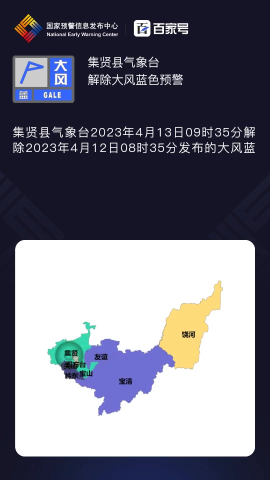 集贤县气象台解除大风蓝色预警「IV级/一般」