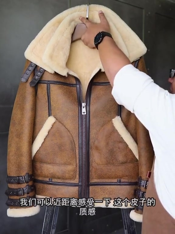 HANMIIS霸气飞行服 B3羊皮毛一体男皮草加厚外套皮夹克