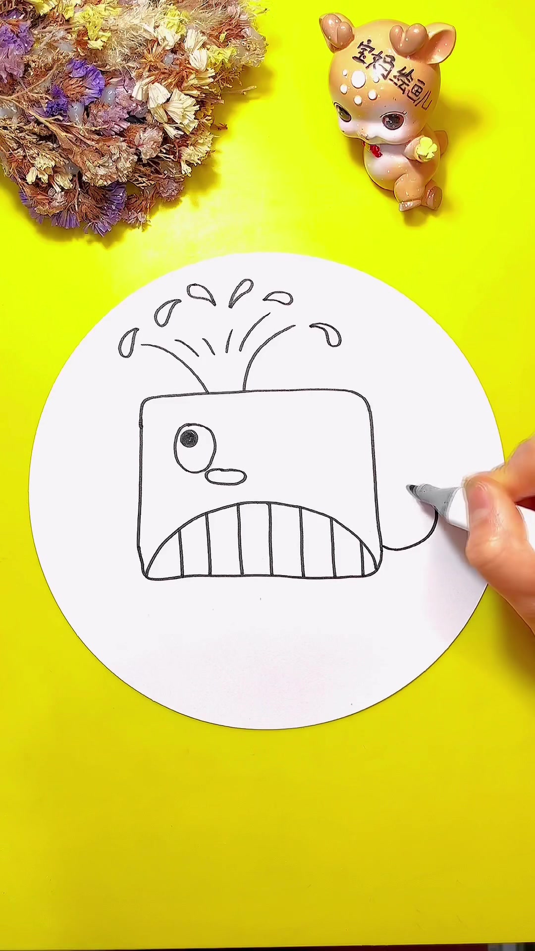 简笔画:矩形创意画海豚