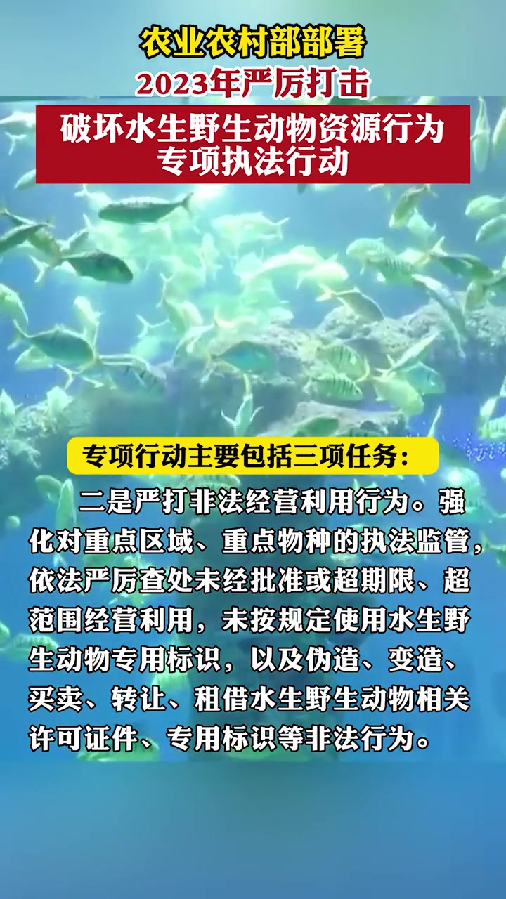 农业农村部部署2023年严厉打击破坏水生野生动物资源行为专项执法行动 水生野生动物 海洋馆
