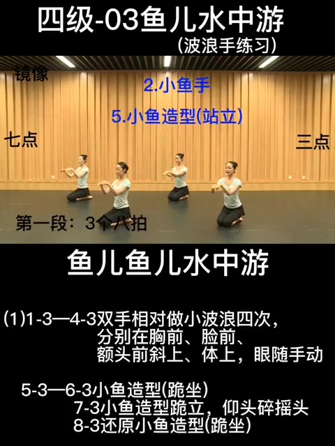 第3集|4-3鱼儿水中游 考级舞蹈 中国舞 镜面教学 舞蹈 舞蹈分解 舞蹈分解教学视频 零