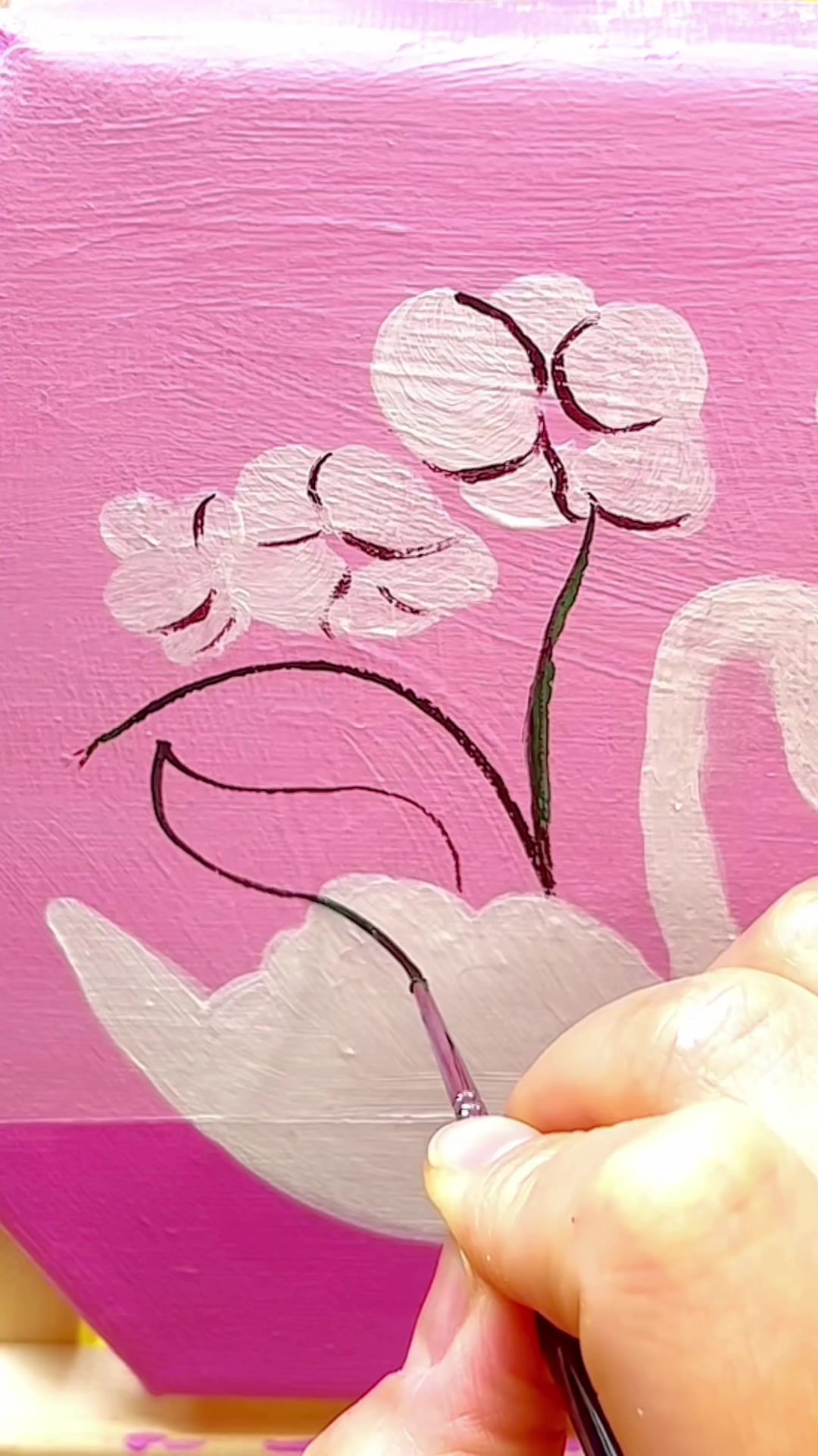 丙烯画:简单几笔勾勒天鹅兰花装饰画