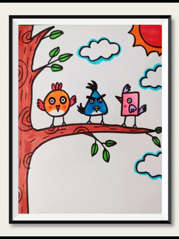 第208集|用几何图形画小鸟,简单好玩,各种小鸟画起来吧,小鸟简笔画 创意美术 儿童画 简