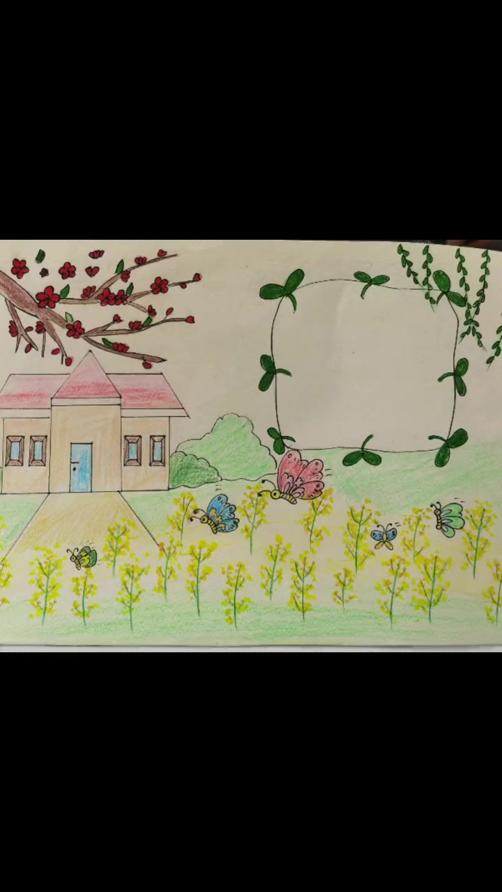 彩色的梦手抄报简单 春色正好 画个小画童心童画