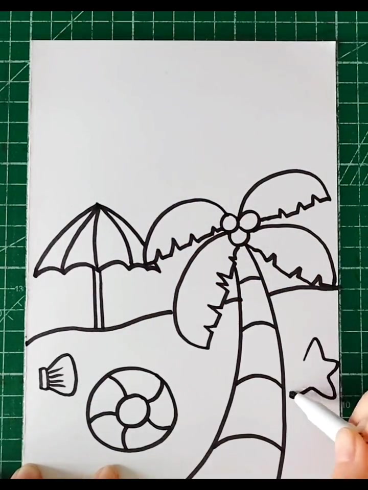 第110集|《夏日海滩》儿童画,夏天主题画 儿童画 简笔画 创意美术 夏天的味道 海滩