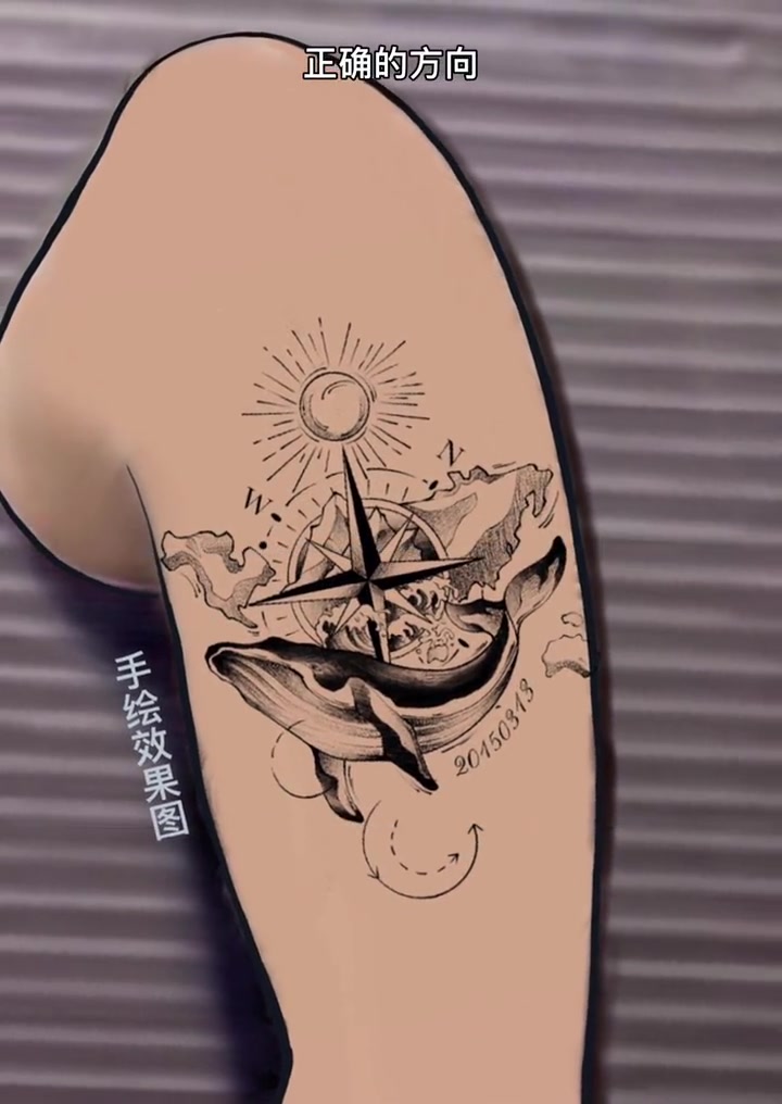 鲸鱼指南针!纹身手稿 纹身图案 老传统纹身 +小助手