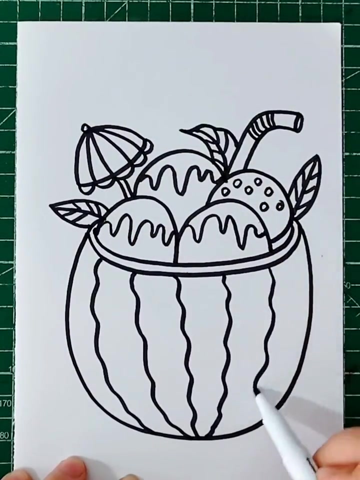 第112集|《夏天》主题画,夏天来了,西瓜冰淇淋清凉解暑 简笔画 儿童画 夏天的味道 创意