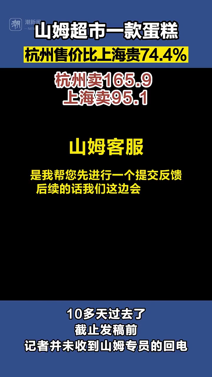 知名超市内同样的蛋糕,杭州比上海贵76.3%,网友:再也不续费了……