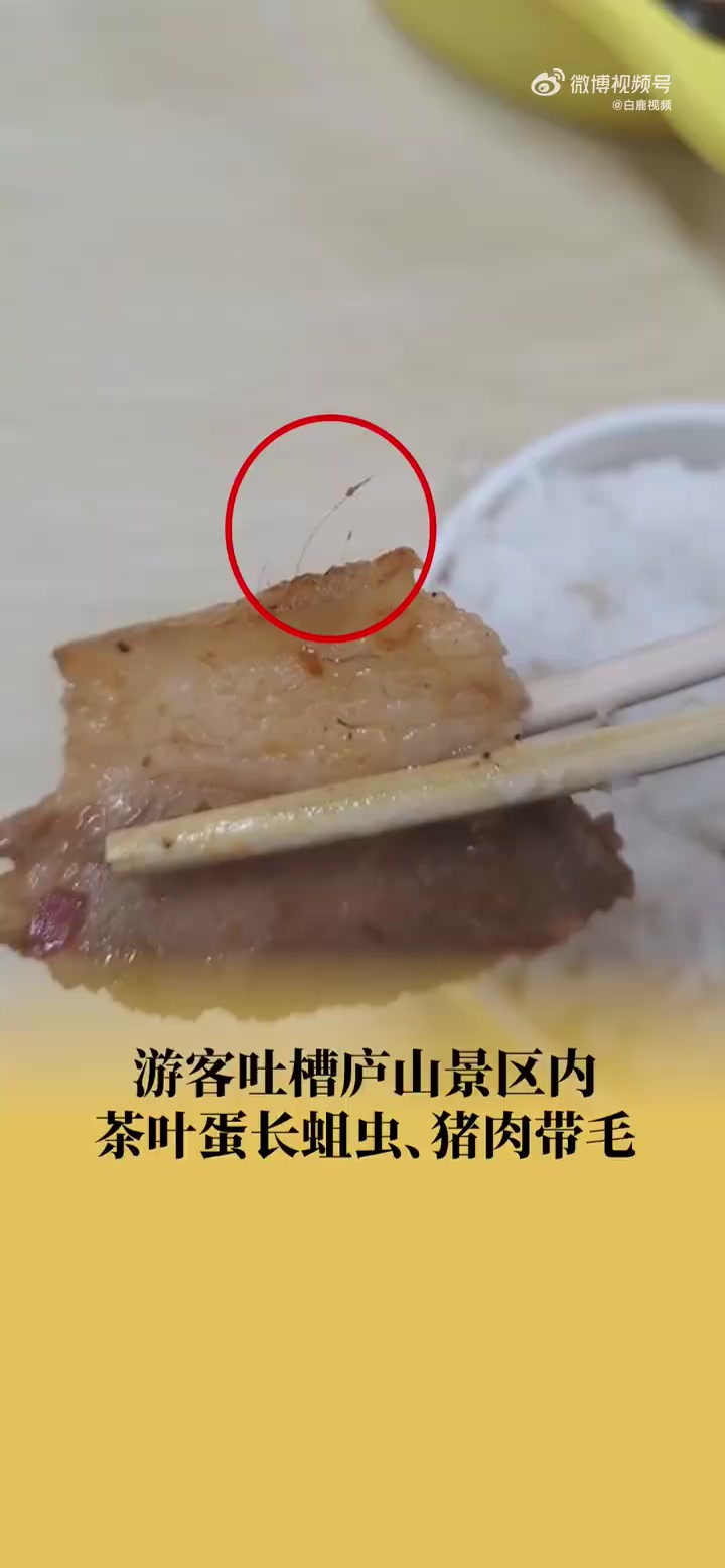 「游客吐槽景区买茶叶蛋有蛆猪肉带毛」5月29日,江西九江。王先生称自己去庐山游玩时发现买的