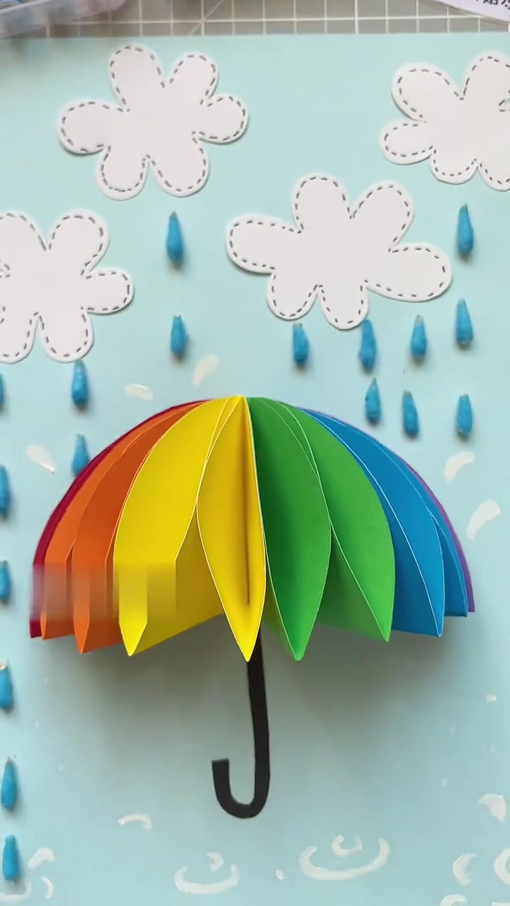 六六手工|夏天的彩虹雨伞幼儿创意手工画