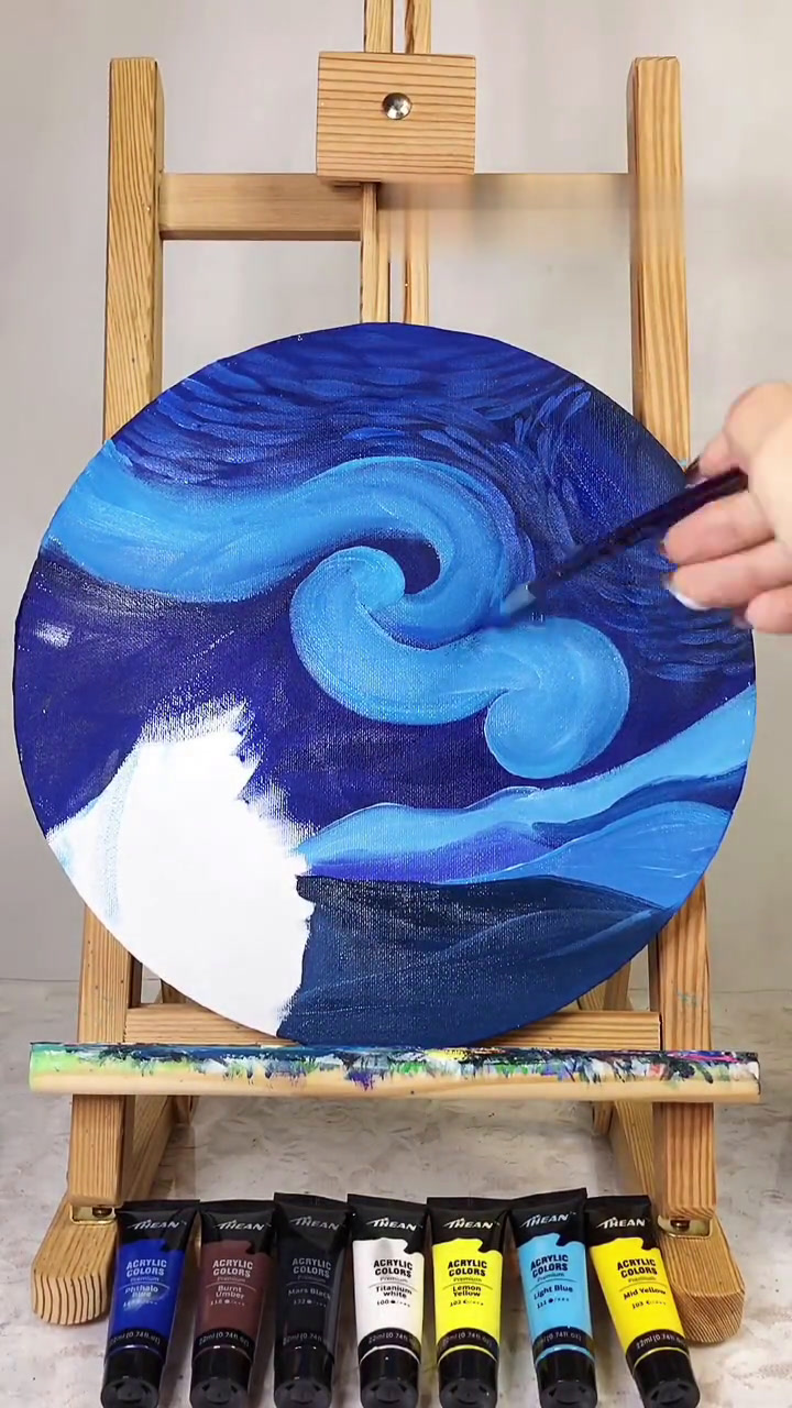 丙烯画教程「星空」用丙烯画梵高星月夜