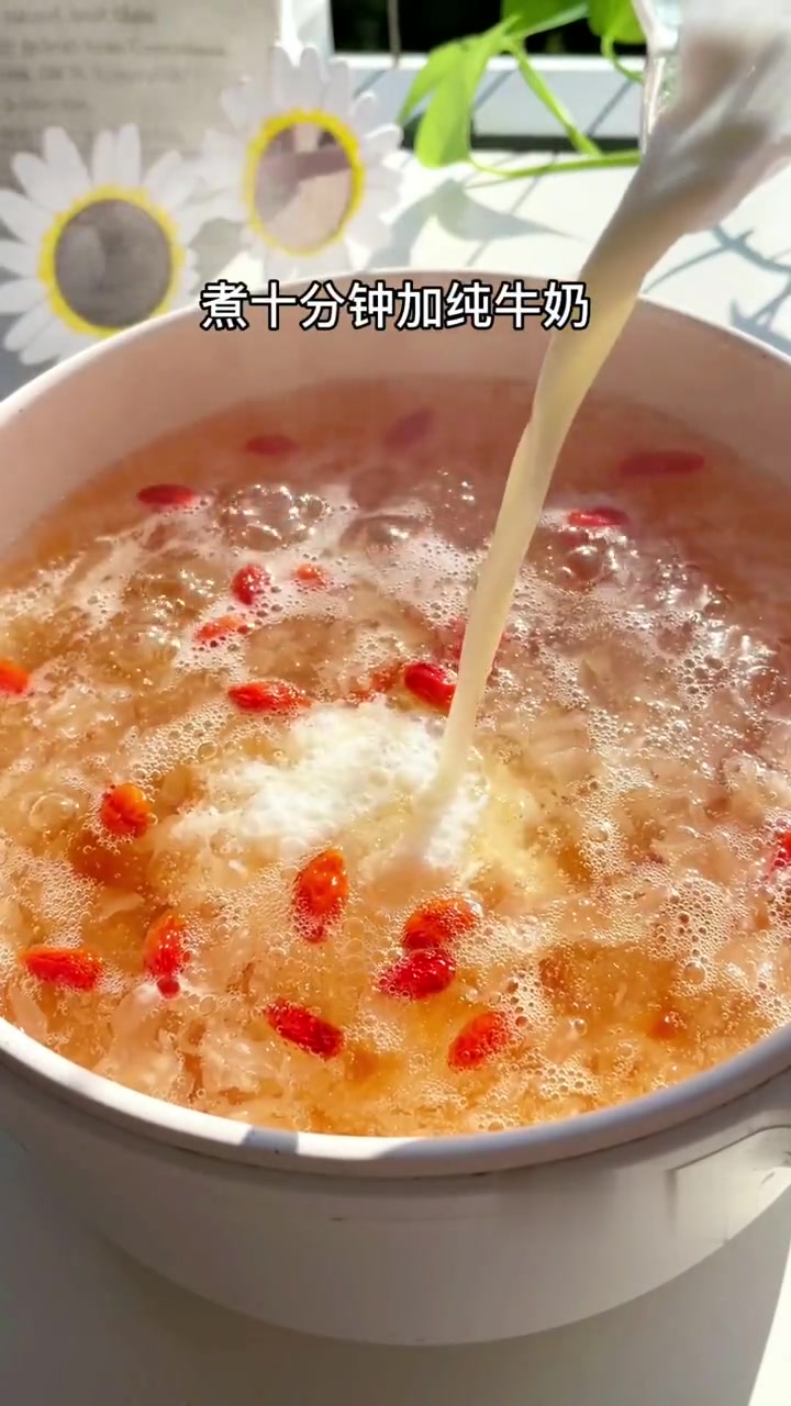 桃胶雪燕皂角米炖牛奶