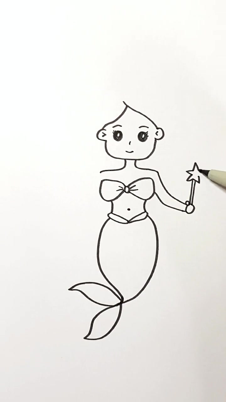 美人鱼这样画简单易学 儿童简笔画 一起学画画 亲子简笔画 美人鱼简笔画