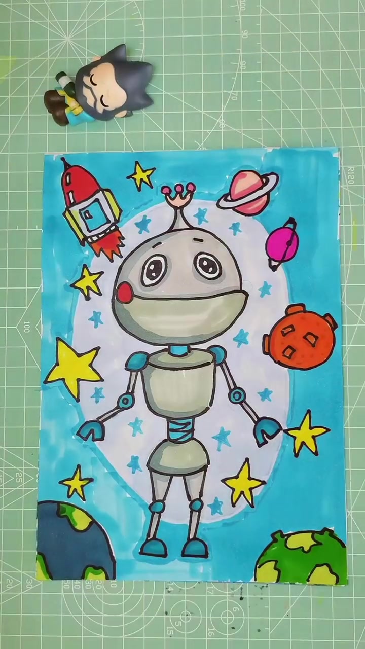 第31集|4步教会你画呆萌机器人,别偷懒,一起来画!简笔画 创意美术 儿童画分享