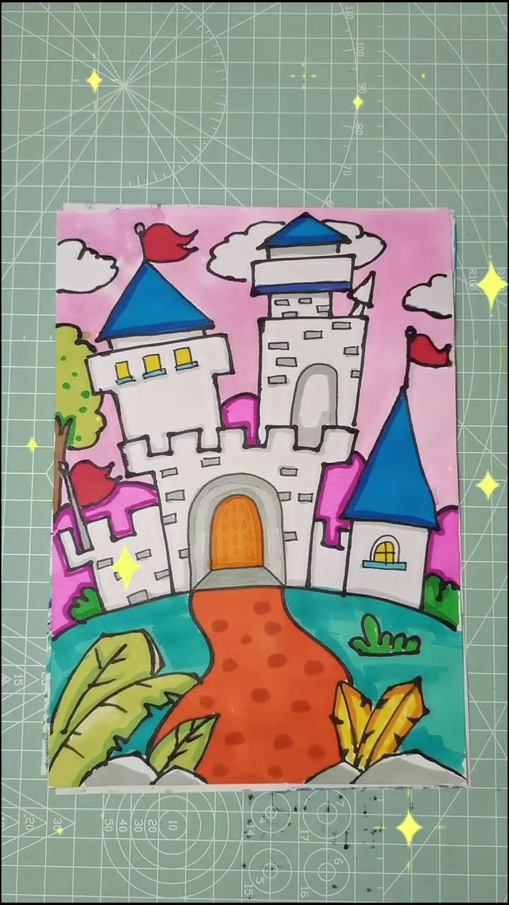 第34集|马克笔绘画 简笔画 简笔画教程 四步学会创意画!白雪公主住的白色城堡,动手画起来
