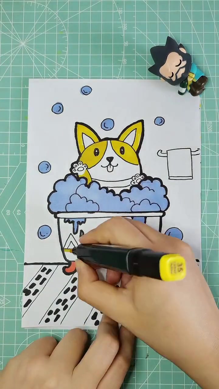 第38集|简笔画 马克笔绘画 想画就画 学会这五句口诀,就会画一只爱洗澡的柯基啦!