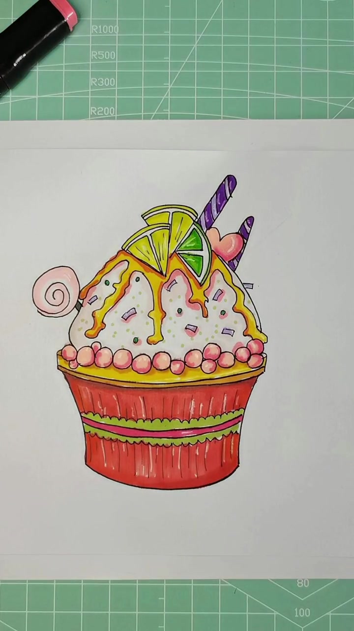 第6集|创意美术 画画 超简单的纸杯小蛋糕,收藏一下画起来吧!