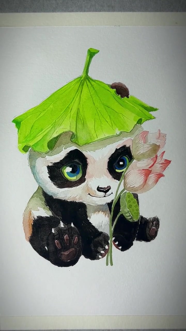 荷花开了!手绘 水彩 画画 画渣日常 一起学画画 想画就画 荷花开了 熊猫