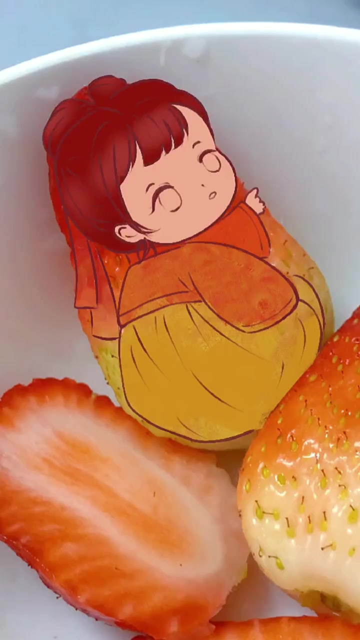 原创插画/画个草莓拟人～好喜欢吃啊