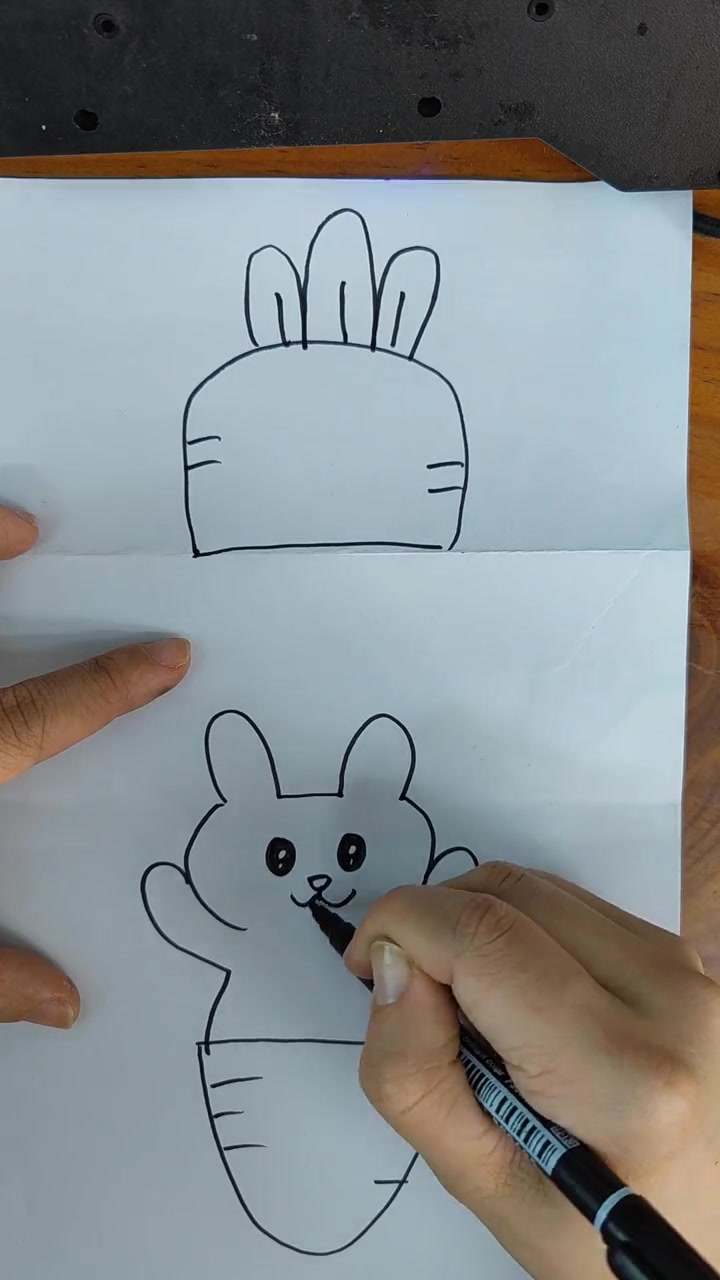 猜猜胡萝卜里有什么?创意简笔画 胡萝卜里长兔子 奔兔