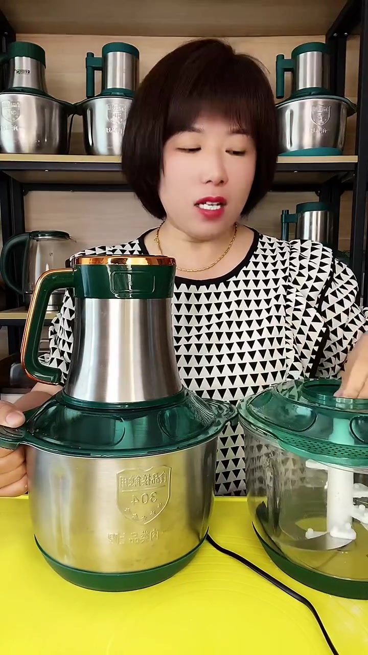 新升级大容量绞肉机,5升304不锈钢的盆,1-10口人适用,七档可调速,绞肉绞菜绞水果,和
