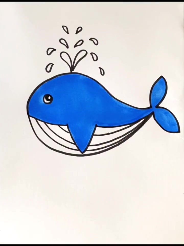 《鲸鱼》简笔画,用字母V和弧线画鲸鱼 简笔画 儿童画 少儿美术 海洋动物简笔画 想画就画