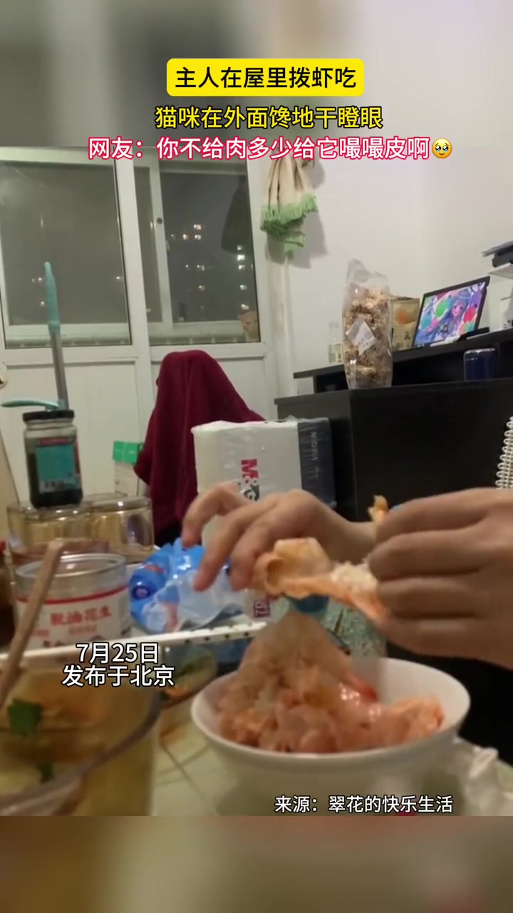主人在屋里吃肉,猫咪在阳台干瞪眼,网友:完美演绎了表情包的由来!