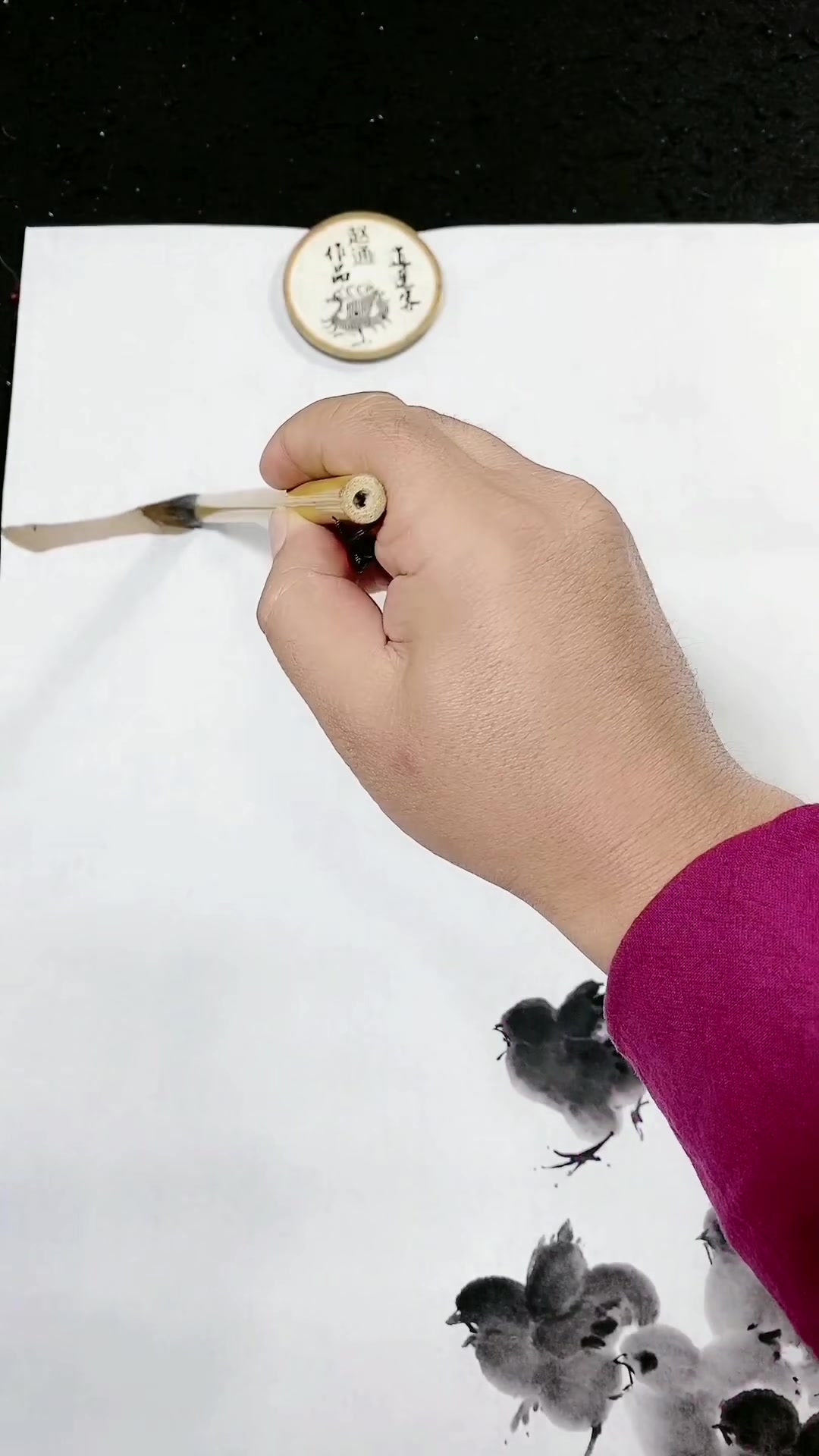 国画水墨小鸡