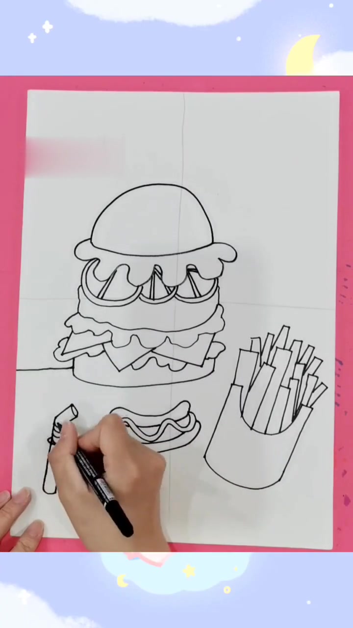 《肯德基汉堡套餐》马克笔儿童画食物类