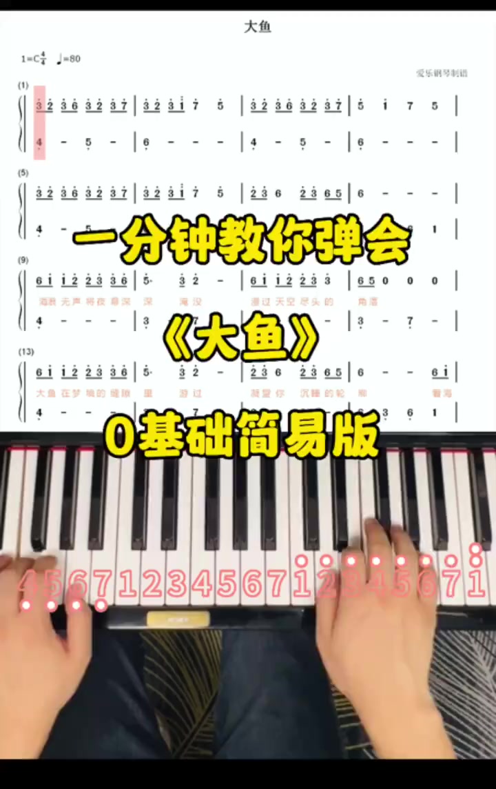 钢琴弹奏入门《大鱼》简易版 “湫所愿,护椿一世平安也!”