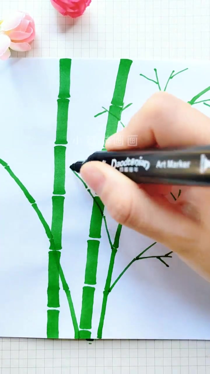竹子简笔画 马克笔画竹子,一学就会