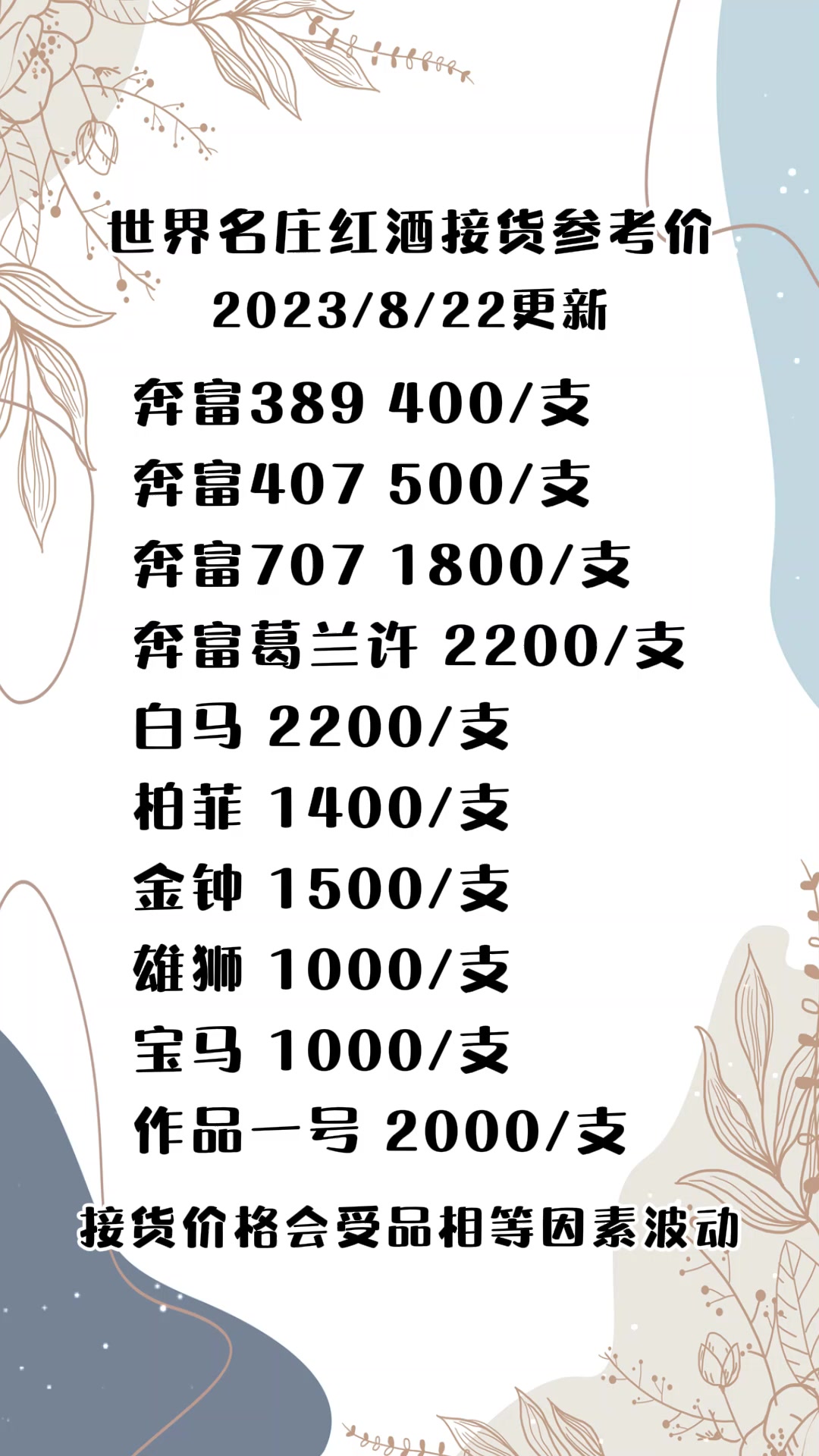 拉菲红酒回收价格表一览