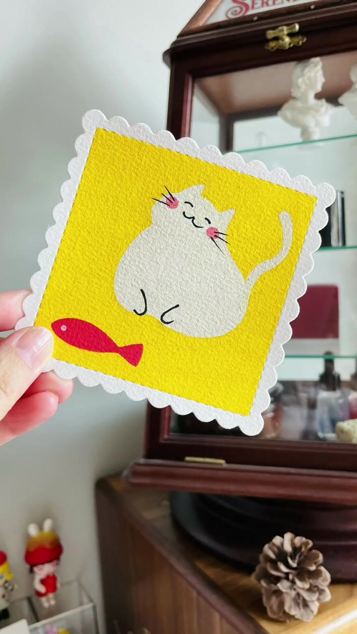 100张丙烯马克笔小画打卡第22张。今天是一只嘴馋的小猫咪,可惜以后我们都没有海鱼可以吃了