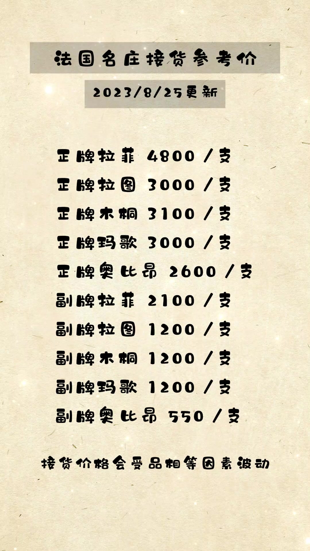 法国五大名庄红酒回收价格表查询