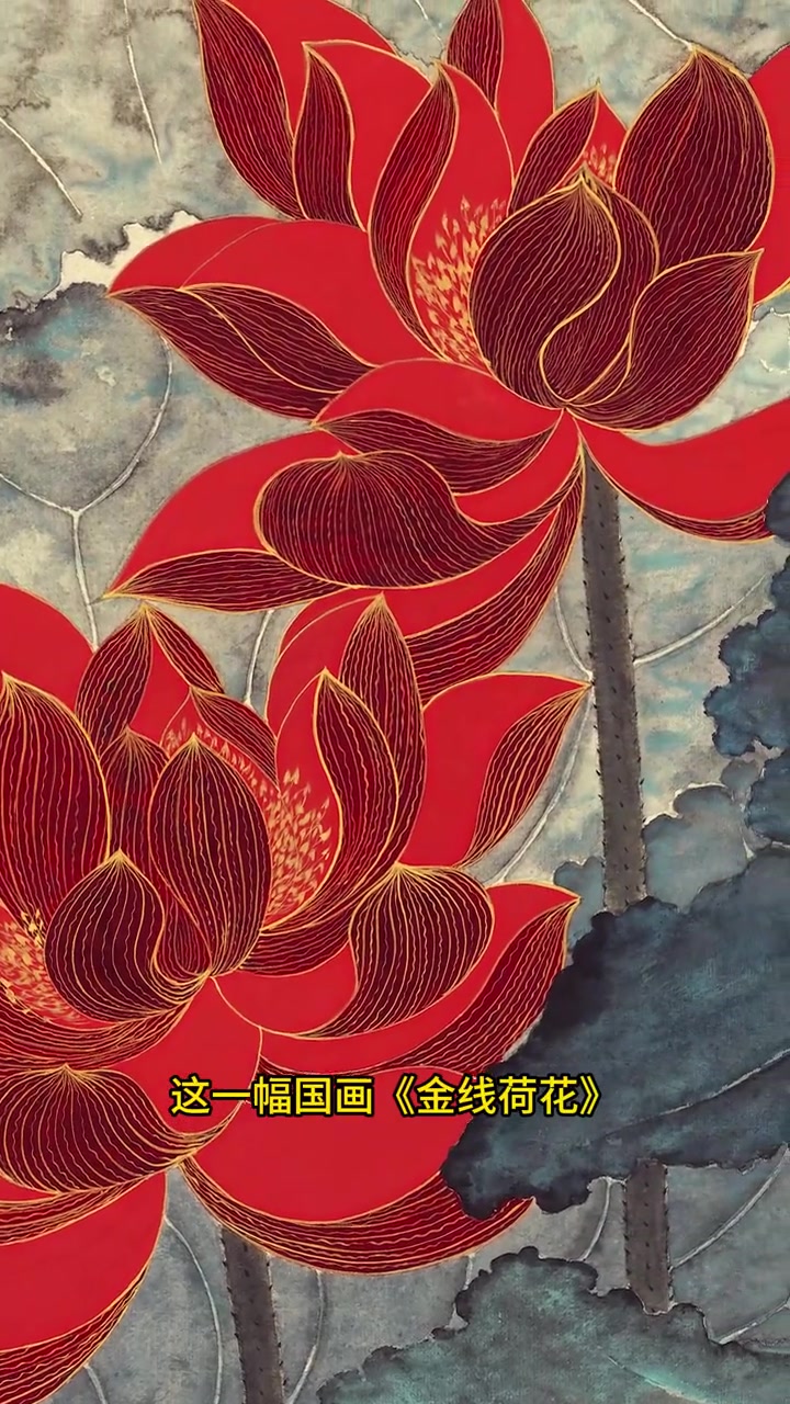一代“荷痴”张大千画的金线荷花,富贵却不妖艳,寓意高洁祥瑞 书画 国画 国画艺术 国画荷花