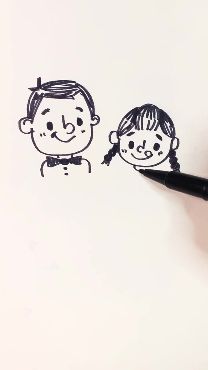 超简单,两个小朋友的画法 创作灵感 人物简笔画 儿童简笔画