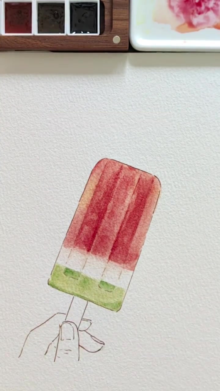 水彩画 自学水彩27|西瓜冰棍