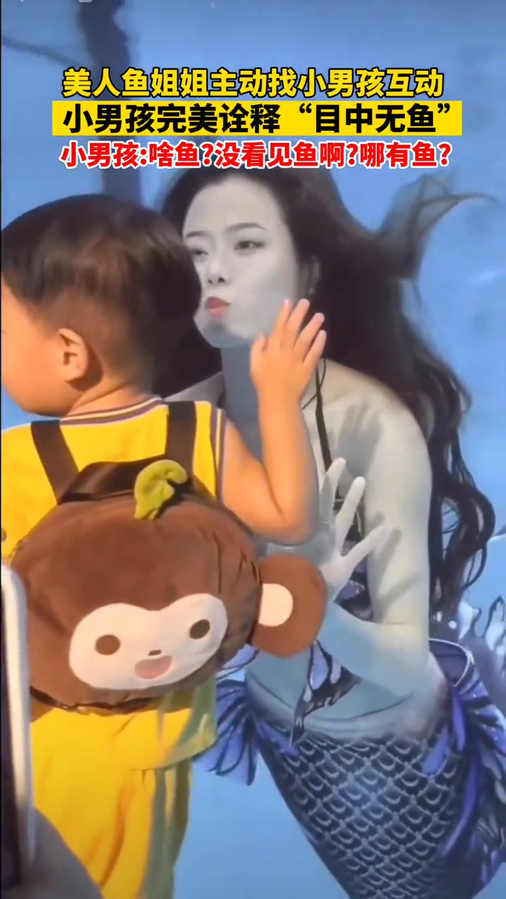 美人鱼姐姐主动找小男孩互动,小男孩完美诠释“目中无鱼”!美人鱼表演 萌娃日常 万万没想到