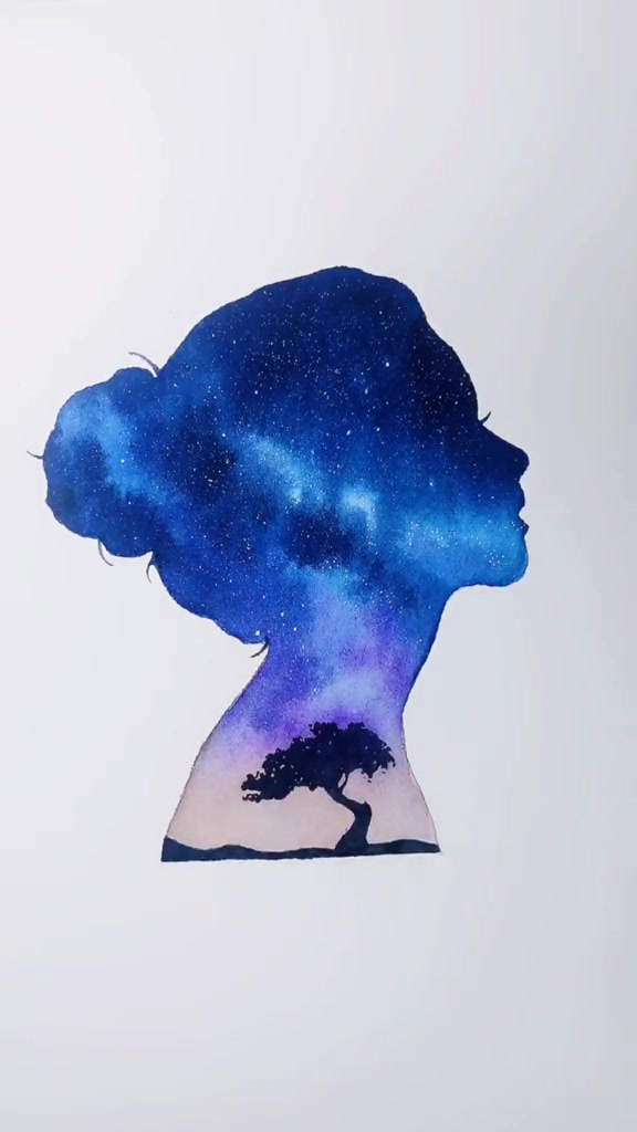 今天教大家画一个星空女孩 水彩 一起学画画 每日一画