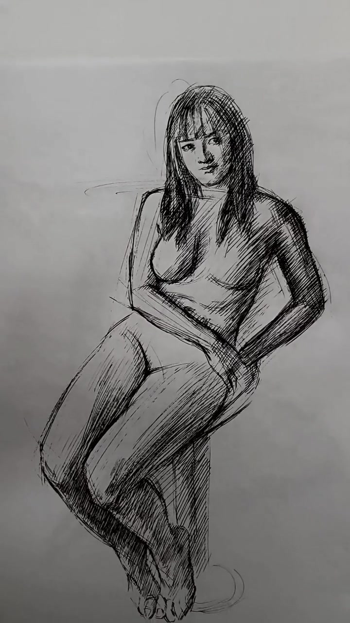 钢笔画 素描 人物速写 故事的结局总是这样,花开两朵,天各一方