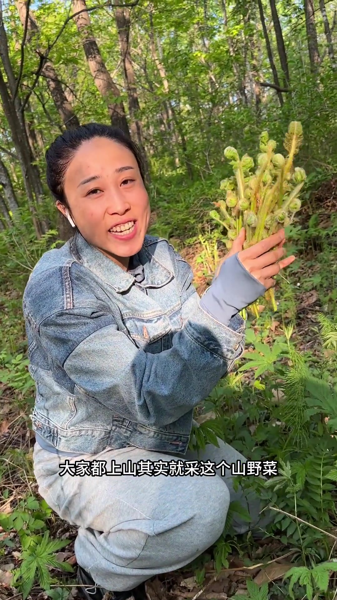 在山里发现了最值钱的野生薇菜,炒肉特好吃!薇菜 野生山野菜 野生 东北姑娘
