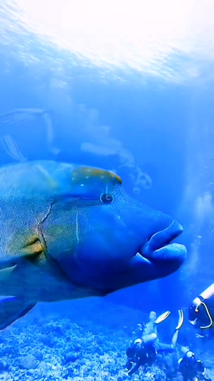 看到苏眉鱼,它外翻的大嘴唇,像不像星爷有部电影里被炸的 海底世界 海洋生物 苏眉鱼