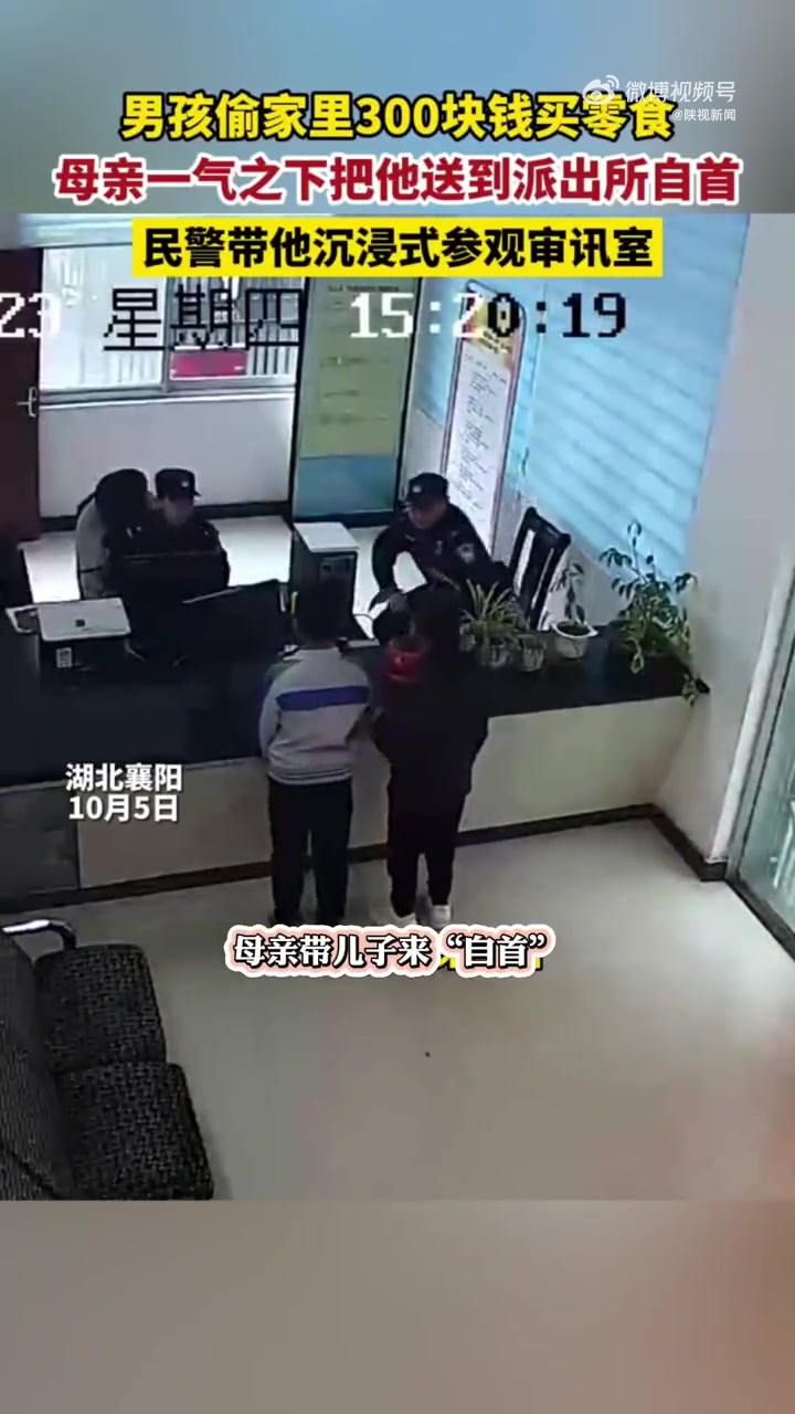 「跟妈去“自首”!男孩偷拿300元民警配合沉浸式教育」近日,湖北襄阳,男孩偷拿了家里的30