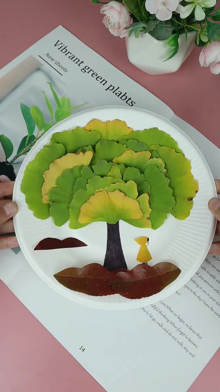 秋天来喽,捡点银杏叶做棵大树吧 树叶画 幼儿园手工树叶贴画 手工diy