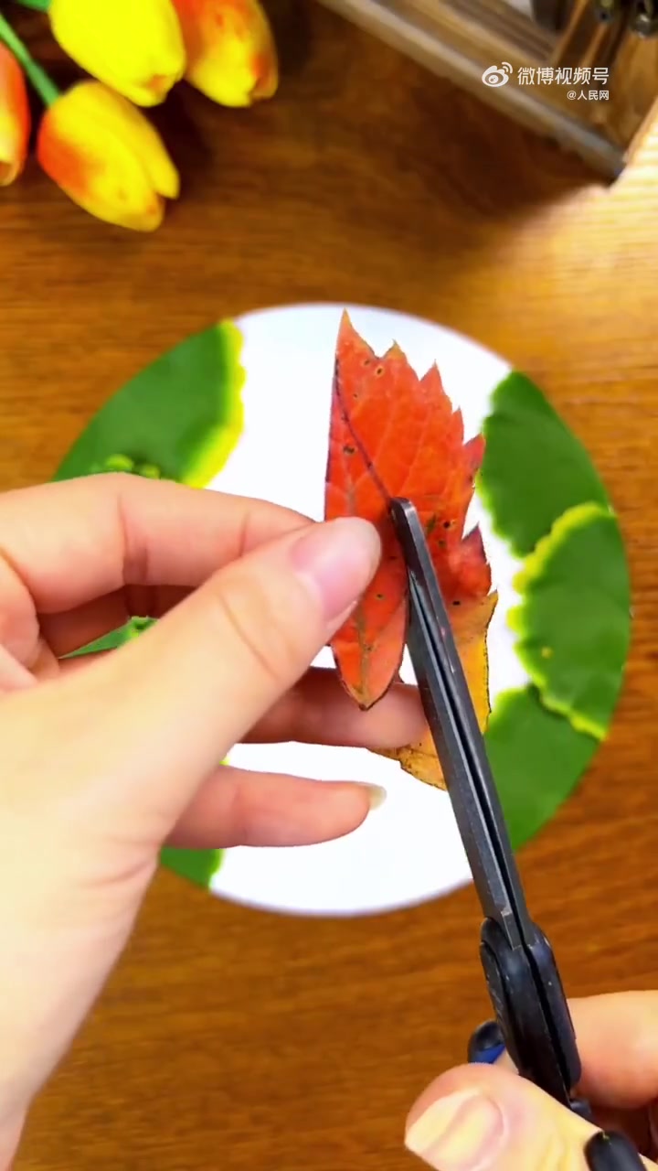 文旅君爱分享「如何用秋叶做一池锦鲤」金秋时节,一起来做漂亮的树叶贴画,愿好运相伴~「心」