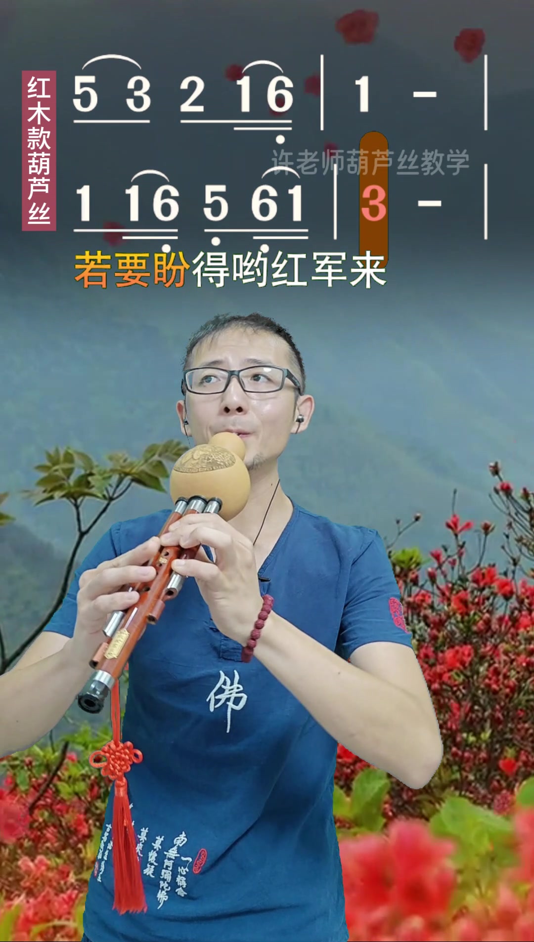 许老师红木款葫芦丝示范演奏歌曲《映山红》动态曲谱简谱教学
